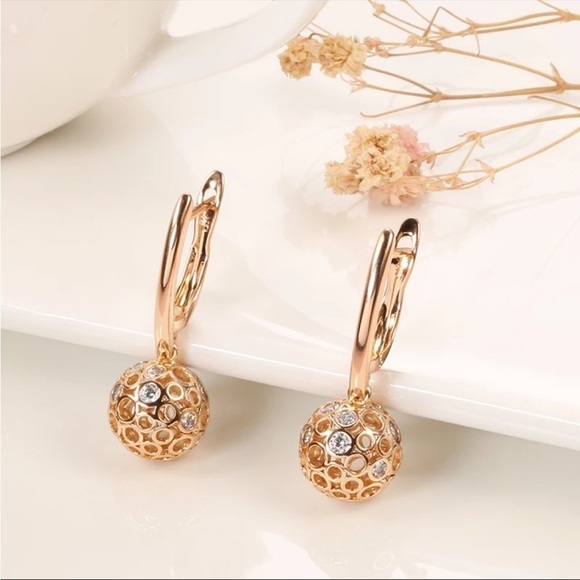 🌟SALE🌟 Rose Gold Plated Zirconia Ball Drop Earrings - Picture 3 of 7
